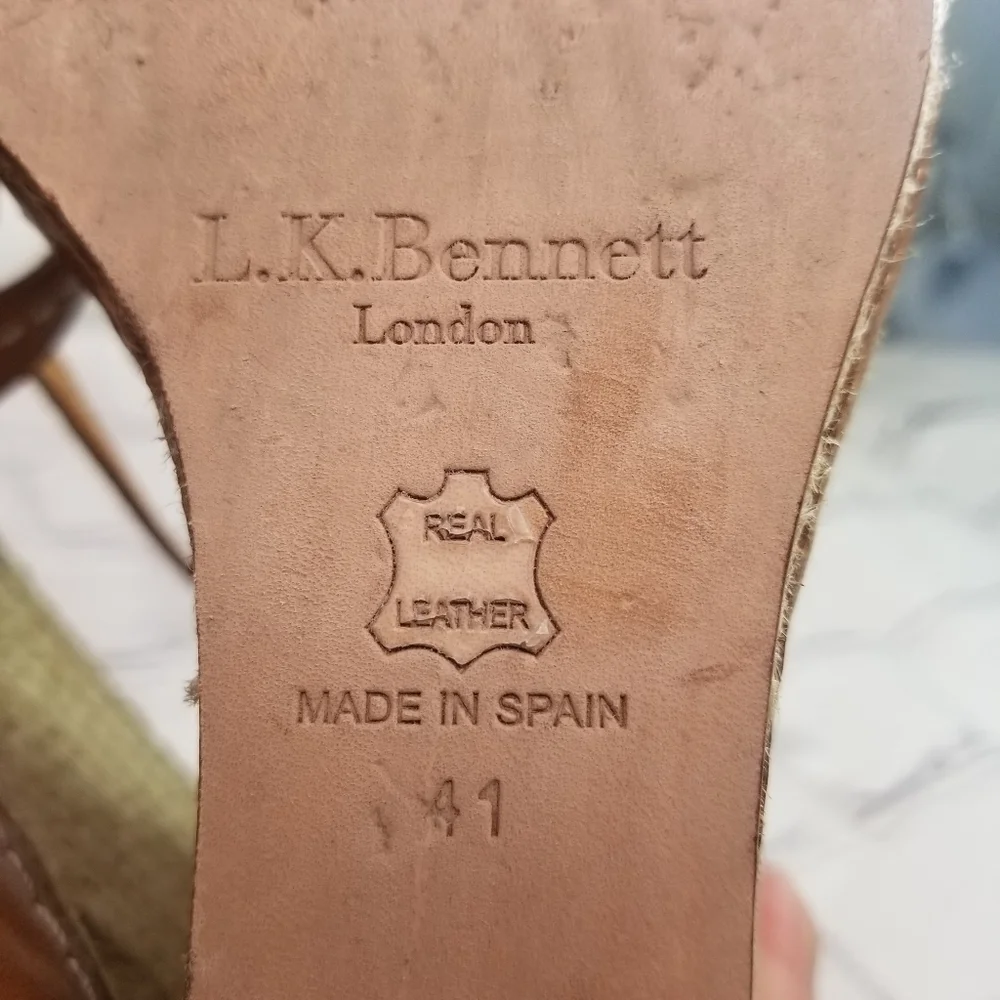 L.K. Bennett strappy leather espadrille wedge platform sandals
